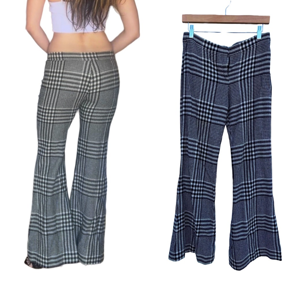 Vintage Versace Wool Flared Pants Plaid Black & White